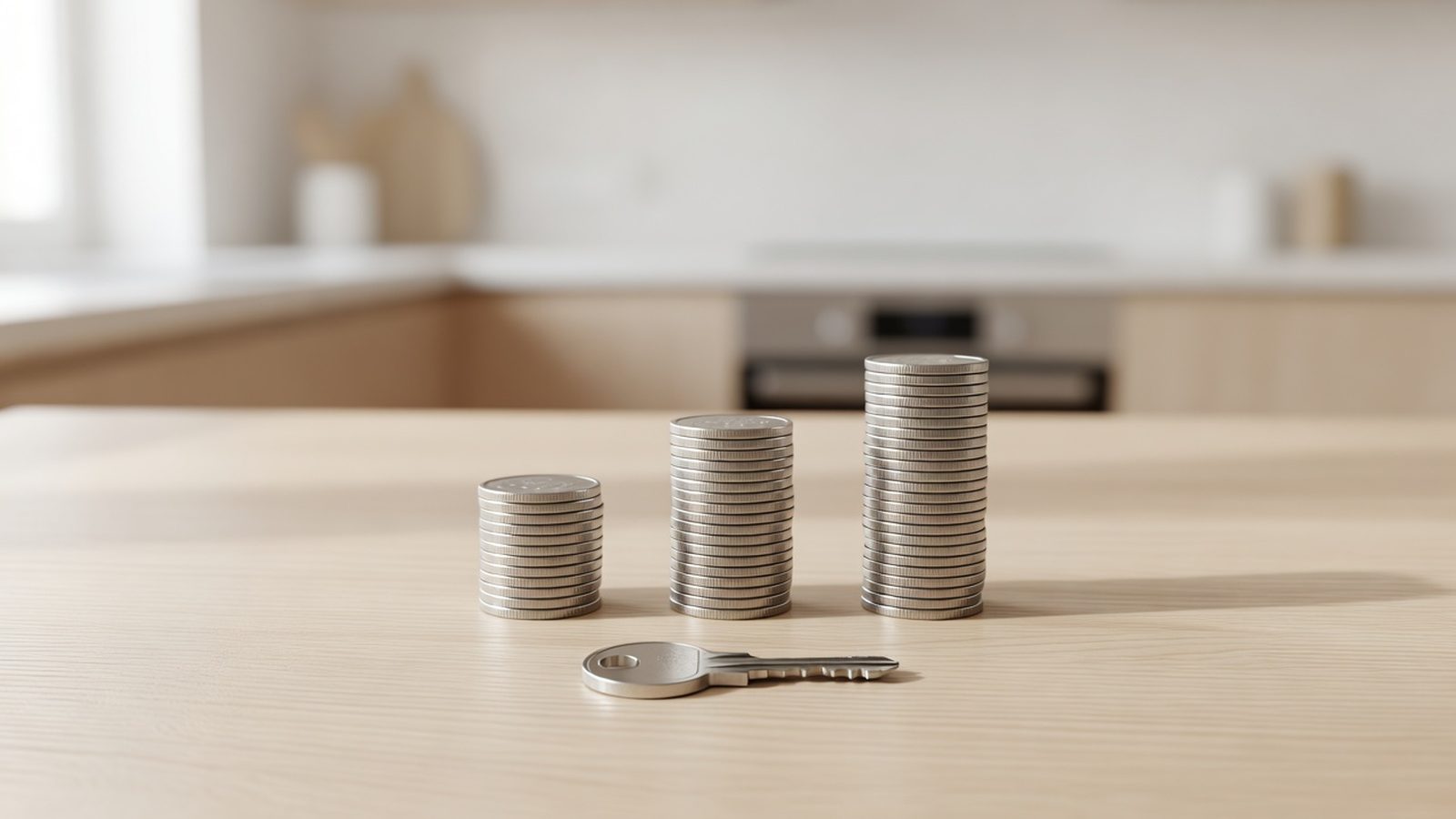 Three stacks of silver coins stepping up short, medium, tall